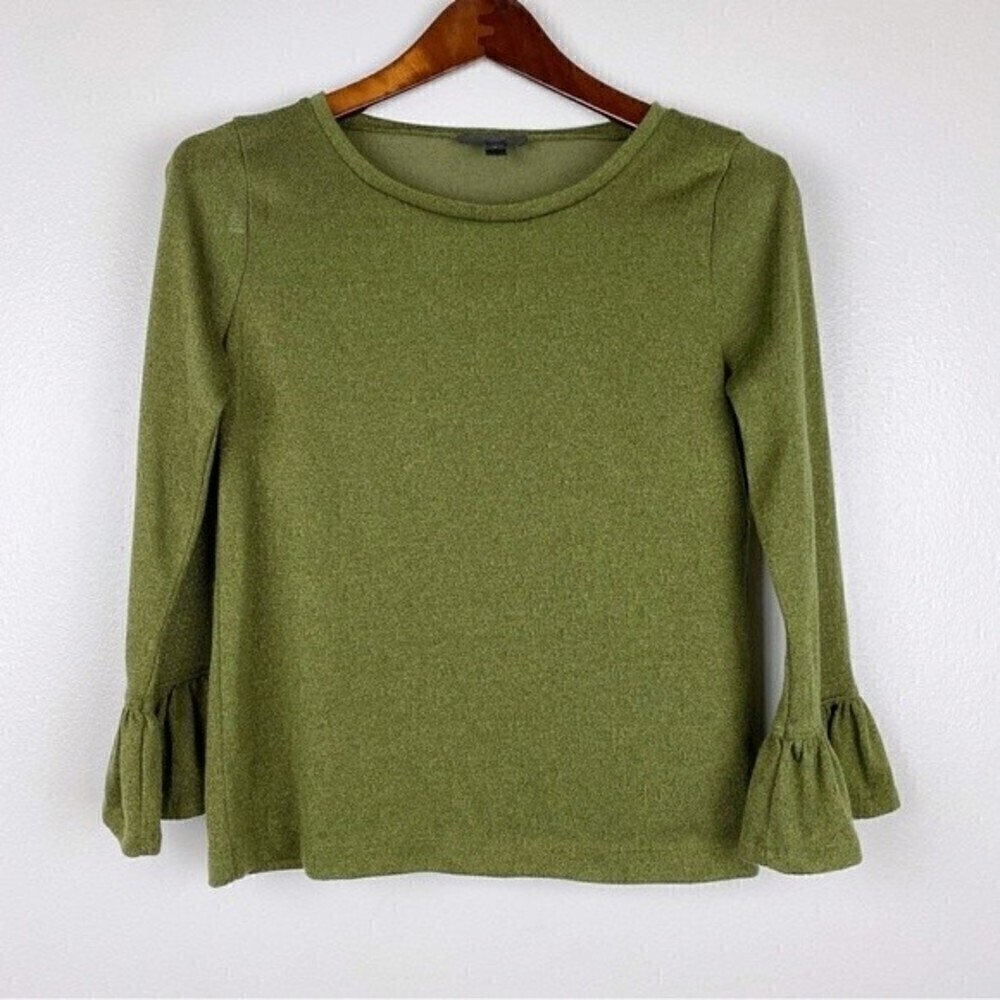 J. Crew Sparkle Metallic Ruffle Bell Sleeves Top Green Size S